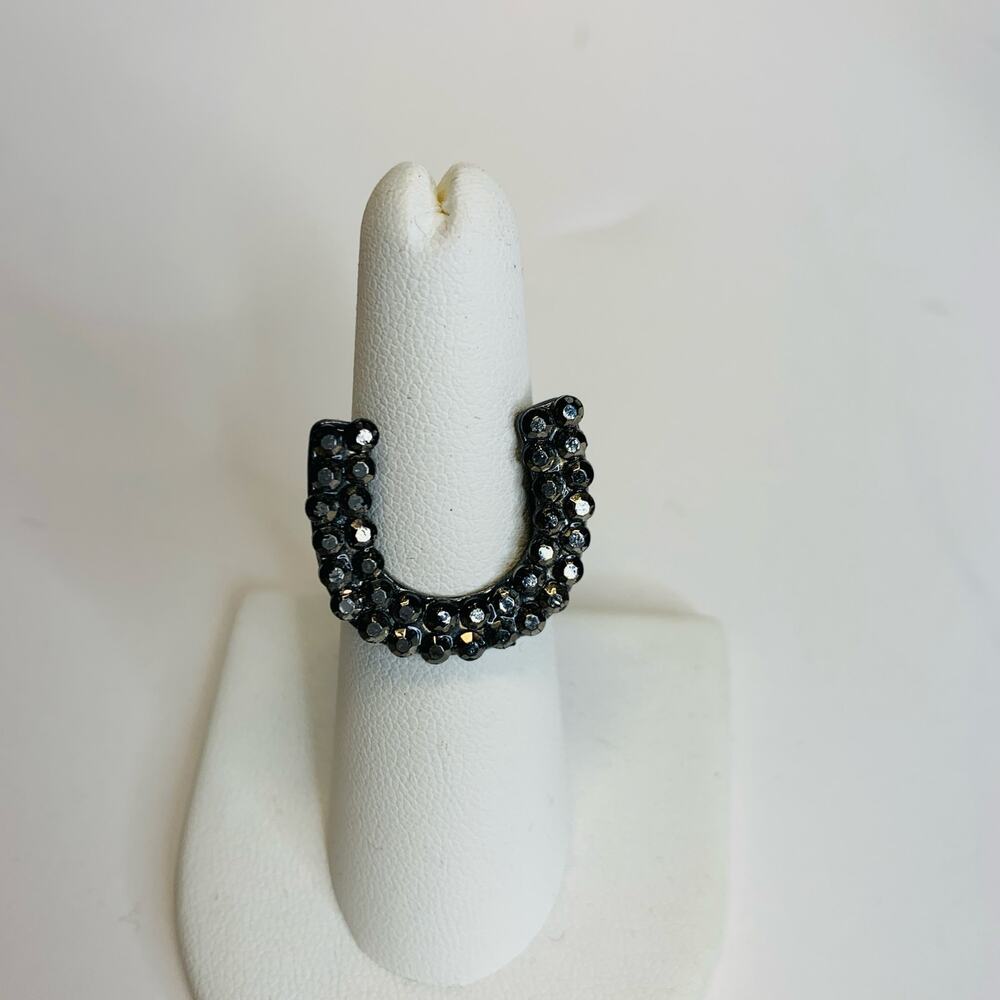Gunmetal Horshoe Rhinestone Ring Sz 6.5